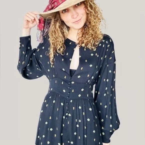 Free People Black and Gold Patterned Romper Size XS - Picture 3 of 15